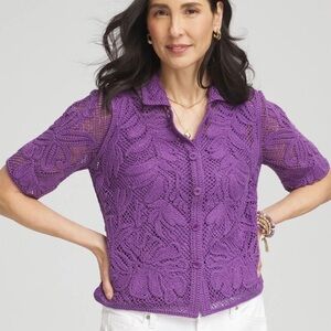 Chico’s | Palm-Frond Crochet-Lace Shacket, Size L